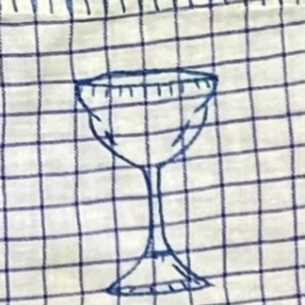 Hand Embroidered Wine Glass Kitchen‎ Towel Barware Blue White Check